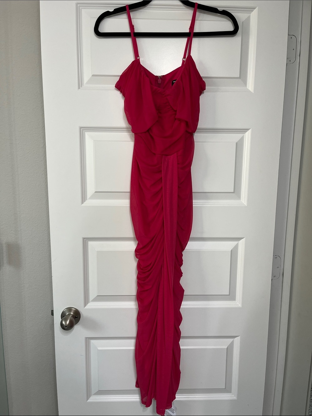 ASOS DESIGN cami ruched mesh midi dress in raspberry